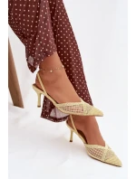 Sandály z pleteniny na jehlové podpatku žluté Hanelis