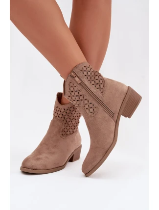 Dámské perforované kotníkové boty na podpatku Béžové Briavine