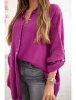 Bavlněná mušelínová košile Plus Size tmavě fialová