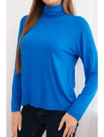 Dámská viskózová blůza s rolákem a dlouhým rukávem chabrová