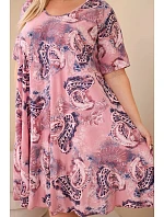 Dámské viskózové šaty Plus Size s krátkým rukávem a paisley vzorem růžová