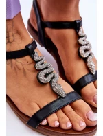 Kožené sandály s ozdobným hadem S.Barski KV-5541-42 Černá