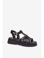 Eko kožené sandály dámské na platformě černé Nendales