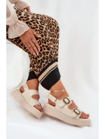 Dámské Sandály Na Platformě A Klínu S Přezkami Béžové Genorre