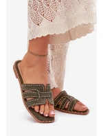 Zdobené Pantofle Na Plochém Podpatku Zelené Anniles