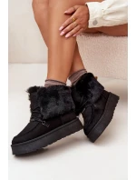 Dámské Sněhule Na Platformě S Kožešinou A Šněrováním Big Star SS274113 Černé Dámské Sněhule Na Platformě S Kožešinou A Šněrováním Big Star SS274113 Černé