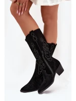 Semišové dámské kovbojky na podpatku Karira – černé