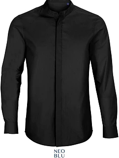 NEOBLU Bart Men Popelínová košile s dl. rukávem a mao límcem 24.3792 deep black
