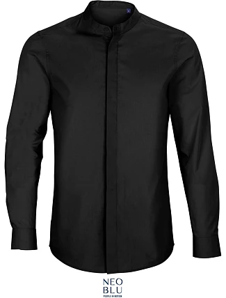 NEOBLU Bart Men Popelínová košile s dl. rukávem a mao límcem 24.3792 deep black NEOBLU Bart Men Popelínová košile s dl. rukávem a mao límcem 24.3792 deep black