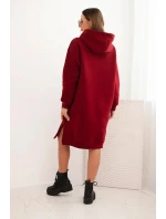 Dámská bavlněná šaty s kapucí zateplená bordová