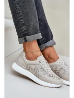 Kožené Sportovní Boty Tenisky Dámské S.Barski LR51-551 Béžové