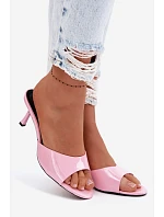 Lakované pantofle z imitace kůže na podpatku Růžové Melissea