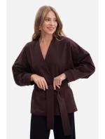 B297 Pletené sako bez límce s otevřenou přední částí - tmavá čokoláda