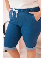 Dámské bavlněné šortky Plus Size s vázáním džínovina