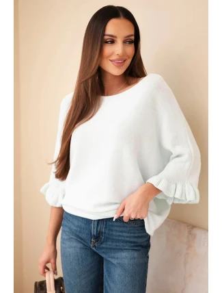 Dámský svetr typu netopýr s kulatým výstřihem mátový