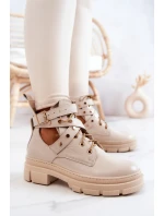 Kožené dámské kozačky s výřezy Světle béžová Everly