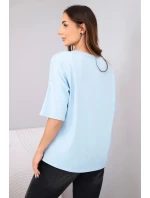 Dámská bavlněná oversize halenka s krátkým rukávem a potiskem modrá