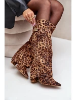 Dámské Kozačky Na Podpatku Před Kolena Leopardí Hnědé Portora