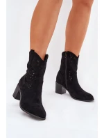 Dámské Ažurové Kožené Botky Na Podpatku S.Barski HY51-125 Černé