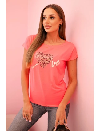 Dámská bavlněná blůza s krátkým rukávem a potiskem „Stay Wild” neonová oranžová