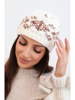 Dámská zimní čepice s norským vzorem a silným pletením K351 ecru+camelový