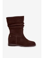 Kožené semišové dámské kotníky s řasením vyhřívané Maciejka K7211-02 Čokoládové Kožené semišové dámské kotníky s řasením vyhřívané Maciejka K7211-02 Čokoládové