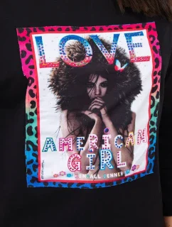 Americká dívčí grafická halenka černá S/M - L/XL