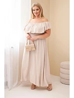 Dámské šaty Plus Size s volánem a elastickým pasem béžová Dámské šaty Plus Size s volánem a elastickým pasem béžová