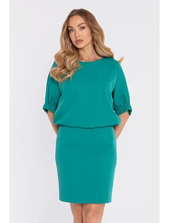 M904 Halenkové šaty s rozparkem na zádech - tyrkysové