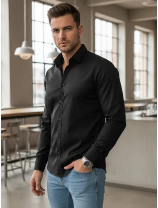 Pánská elegantní hladká černá košile REGULAR FIT FashionStreet DX2538