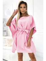 287-30 SOFIA Dámské motýlí šaty se zavazováním v pase - PASTELOVÁ Bledě růžová 287-30 SOFIA Dámské motýlí šaty se zavazováním v pase - PASTELOVÁ Bledě růžová
