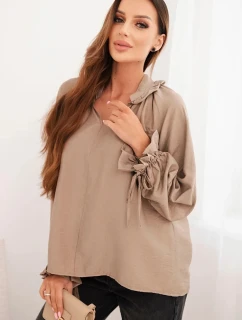 Dámská blůza z viskózy s V výstřihem a zavazováním u rukávů fango