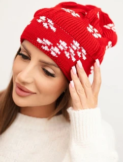 Dámská zimní pletená čepice se vzorem sněhových vloček K463 červená