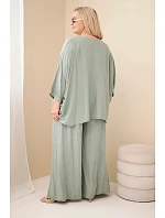 Dámský komplet Plus Size z viskózy se širokými kalhotami a halenkou khaki