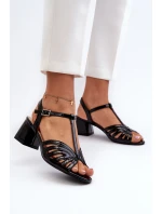 Lakýrované dámské sandály na podpatku Sergio Leone SK880 černé Lakýrované dámské sandály na podpatku Sergio Leone SK880 černé