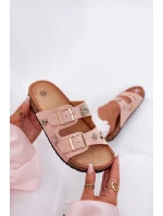 Dámské pantofle na korkové podrážce s sponami a ozdobami světle růžové Efadelis