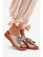 Dámské Pantofle Na Klínu S Mašlí Zlaté Moonzella