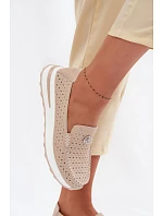 Dámské vzorované mokasíny z přírodní kůže béžové Kemela