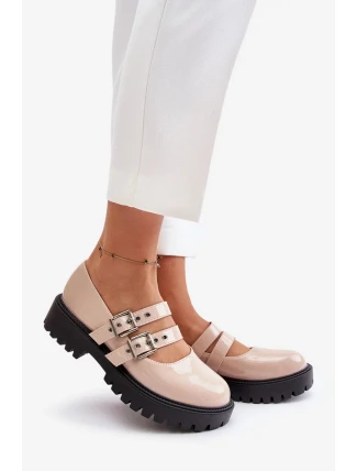 Polobotky Dámské S Pásky Lakované Béžové Terione Polobotky Dámské S Pásky Lakované Béžové Terione