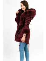 Bavlněná bunda parka ve vínové bordó barvě s kožešinou (xw805x)