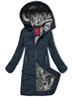 Tmavě modrá dámská zimní bunda s kožešinovou podšívkou LHD (LHD-24578) Tmavě modrá dámská zimní bunda s kožešinovou podšívkou LHD (LHD-24578)