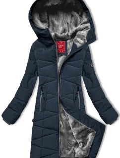 Tmavě modrá dámská zimní bunda s kožešinovou podšívkou LHD (LHD-24578)