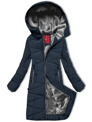 Tmavě modrá dámská zimní bunda s kožešinovou podšívkou LHD (LHD-24578) Tmavě modrá dámská zimní bunda s kožešinovou podšívkou LHD (LHD-24578)