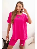 Dámský bavlněný komplet s krátkým rukávem a šortkami fuchsie