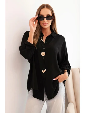 Dámská košile s viskózou, ozdobnými knoflíky a límečkem černá