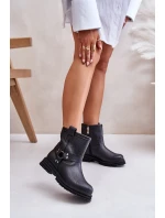 Kožené Dámské Boty Na Plochém Podpatku Černé Lewski 3610