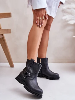 Kožené Dámské Boty Na Plochém Podpatku Černé Lewski 3610