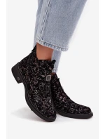 Kotníková obuv z přírodního semiše na nízkém podpatku D&A CR52-713 Černo-hnědé