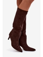 Dámské kozačky na skluzavku s vyhříváním na jehle Čokoládové Olivienne