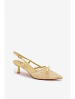 Dámské krajkové sandály na podpatku s mašlí Žluté Maribelle